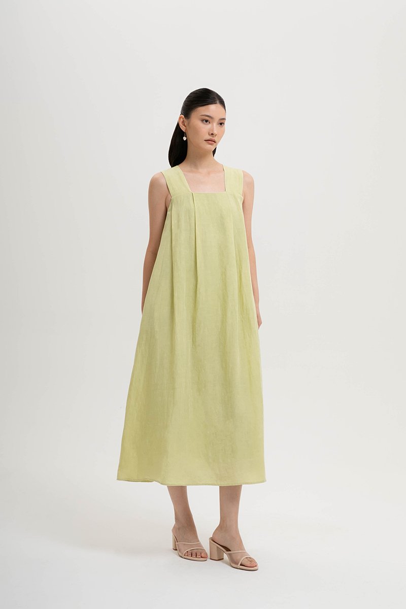TIFFIE LINEN VBACK MIDI DRESS