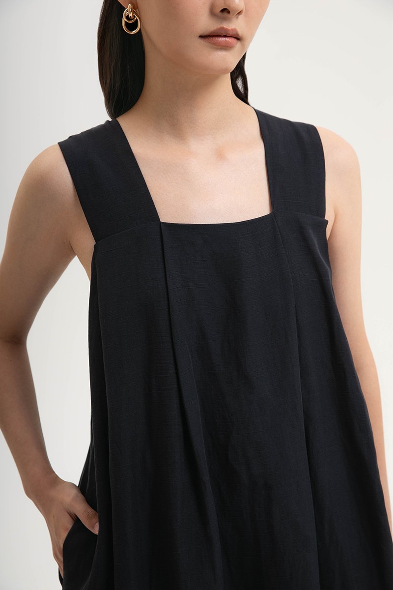 TIFFIE LINEN VBACK MIDI DRESS