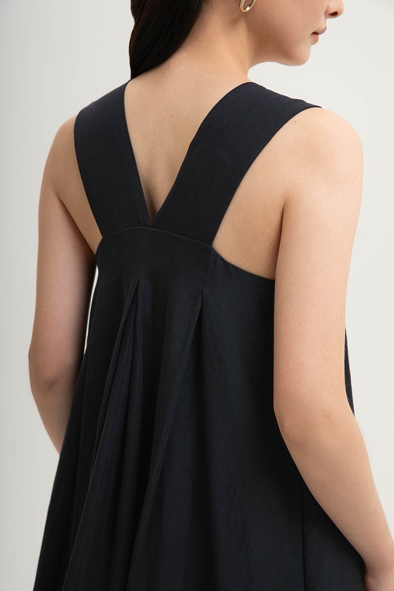 TIFFIE LINEN VBACK MIDI DRESS