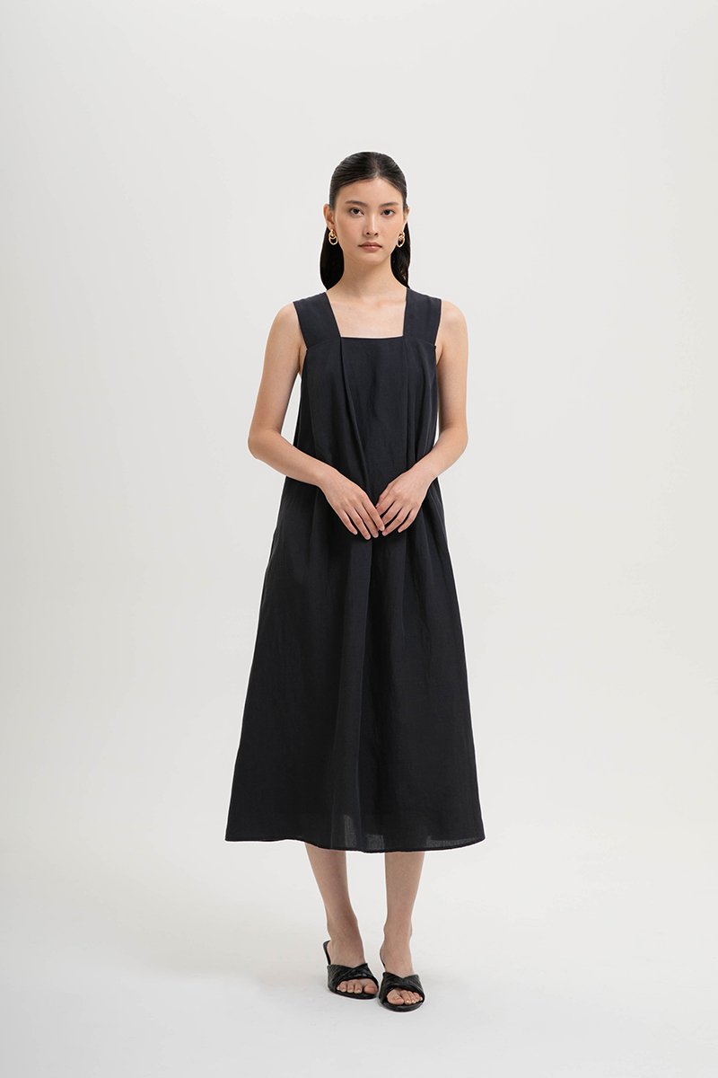 TIFFIE LINEN VBACK MIDI DRESS