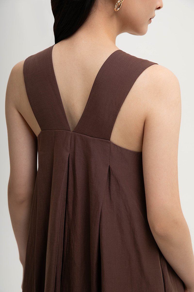 TIFFIE LINEN VBACK MIDI DRESS