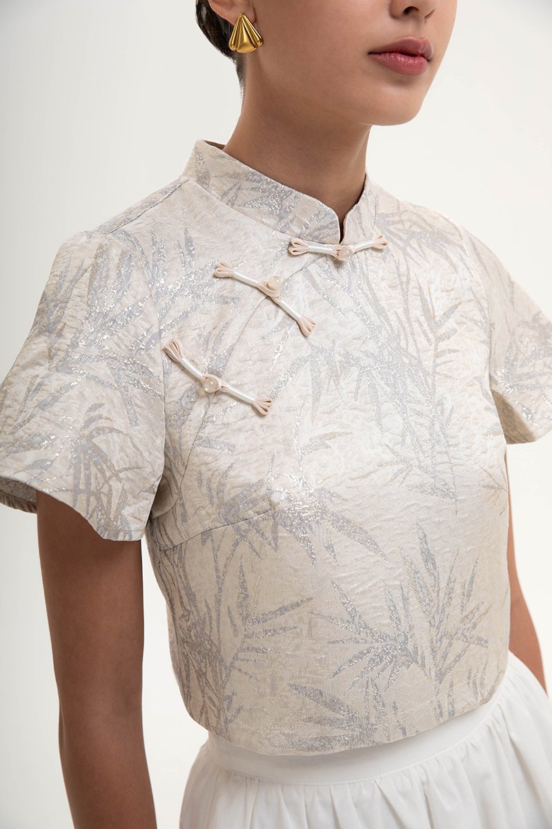 ALYA JACQUARD FLUTTER SLEEVE CHEONGSAM TOP