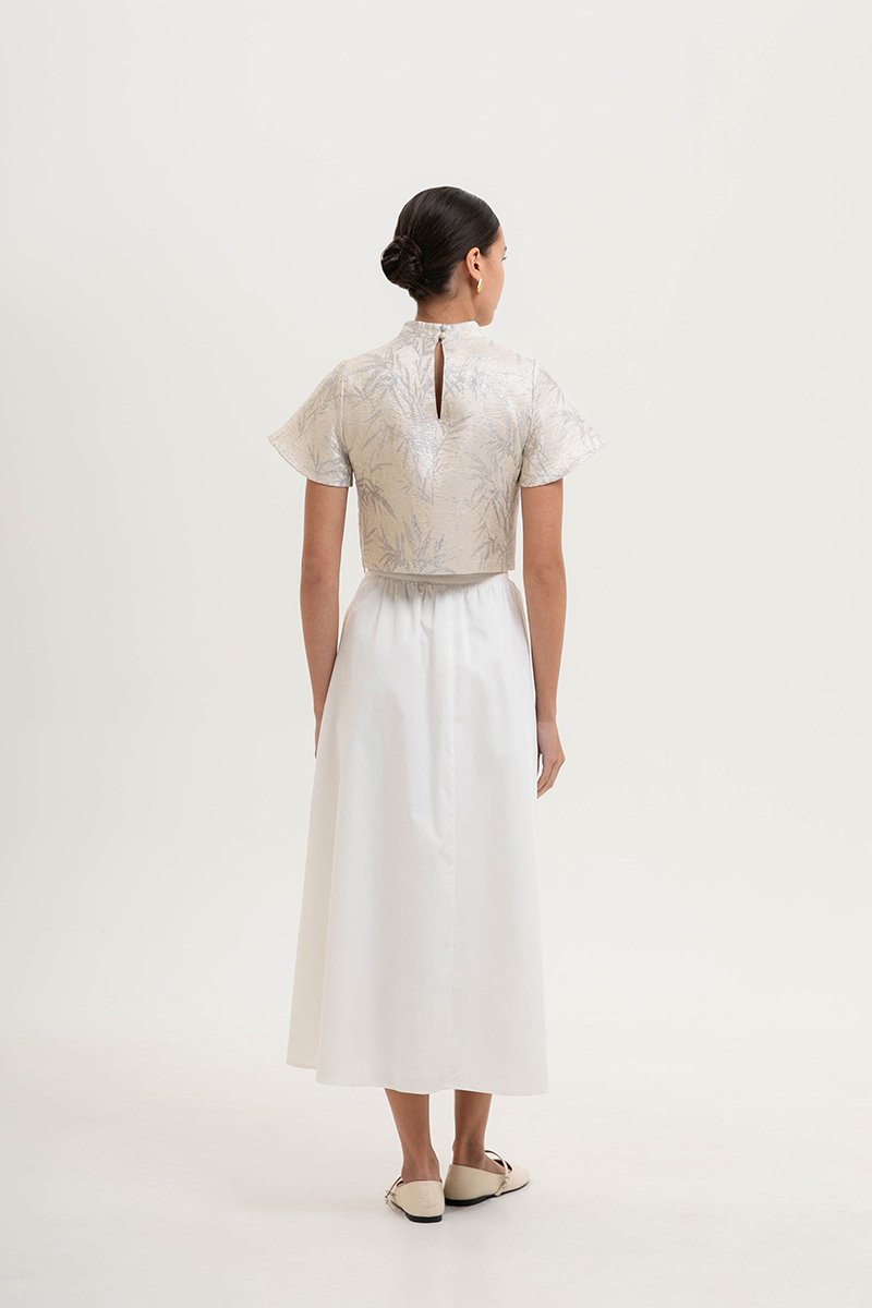 ALYA JACQUARD FLUTTER SLEEVE CHEONGSAM TOP