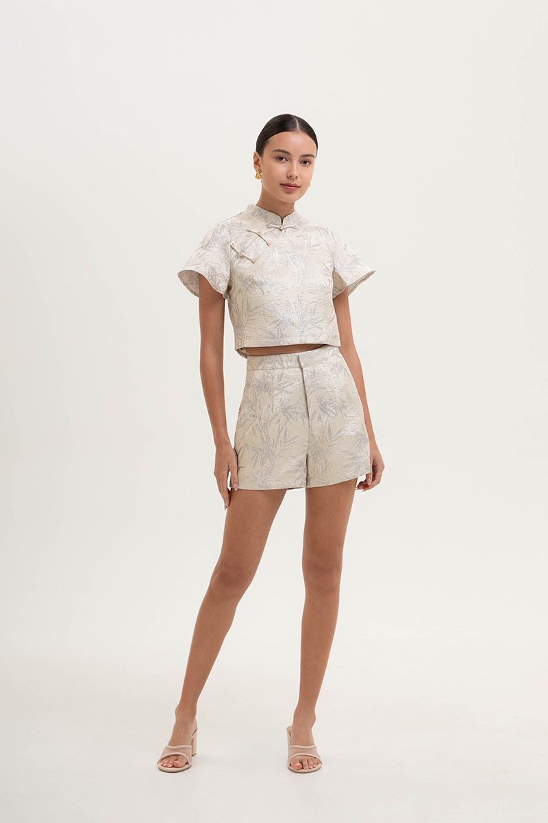 ALYA JACQUARD FLUTTER SLEEVE CHEONGSAM TOP