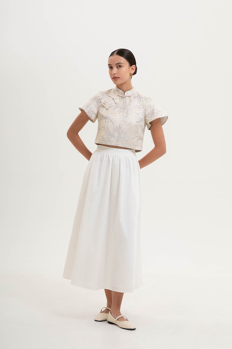 ALYA JACQUARD FLUTTER SLEEVE CHEONGSAM TOP