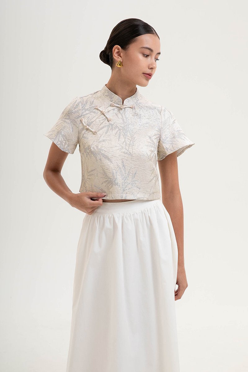 ALYA JACQUARD FLUTTER SLEEVE CHEONGSAM TOP