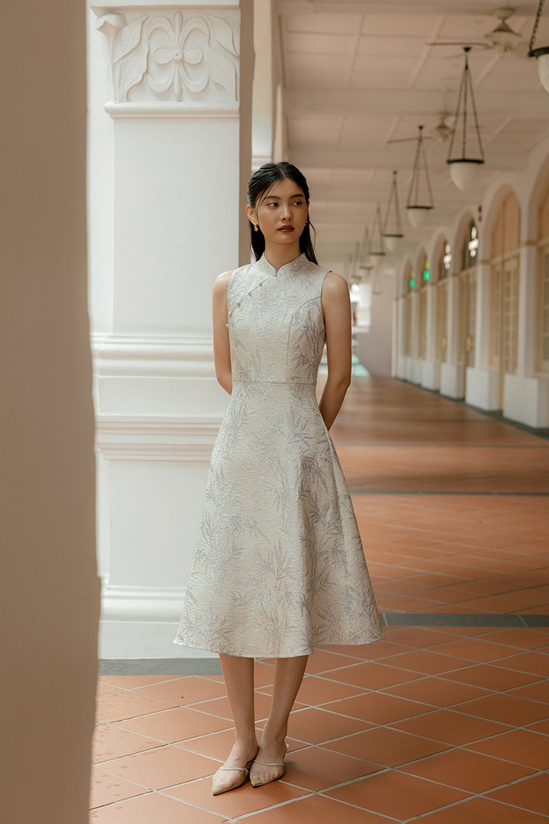 SANRIA JACQUARD FIT AND FLARE CHEONGSAM DRESS