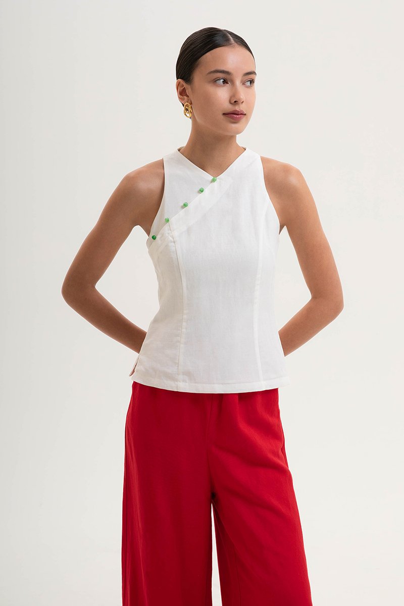 PEARLENE CHEONGSAM LINEN TOP