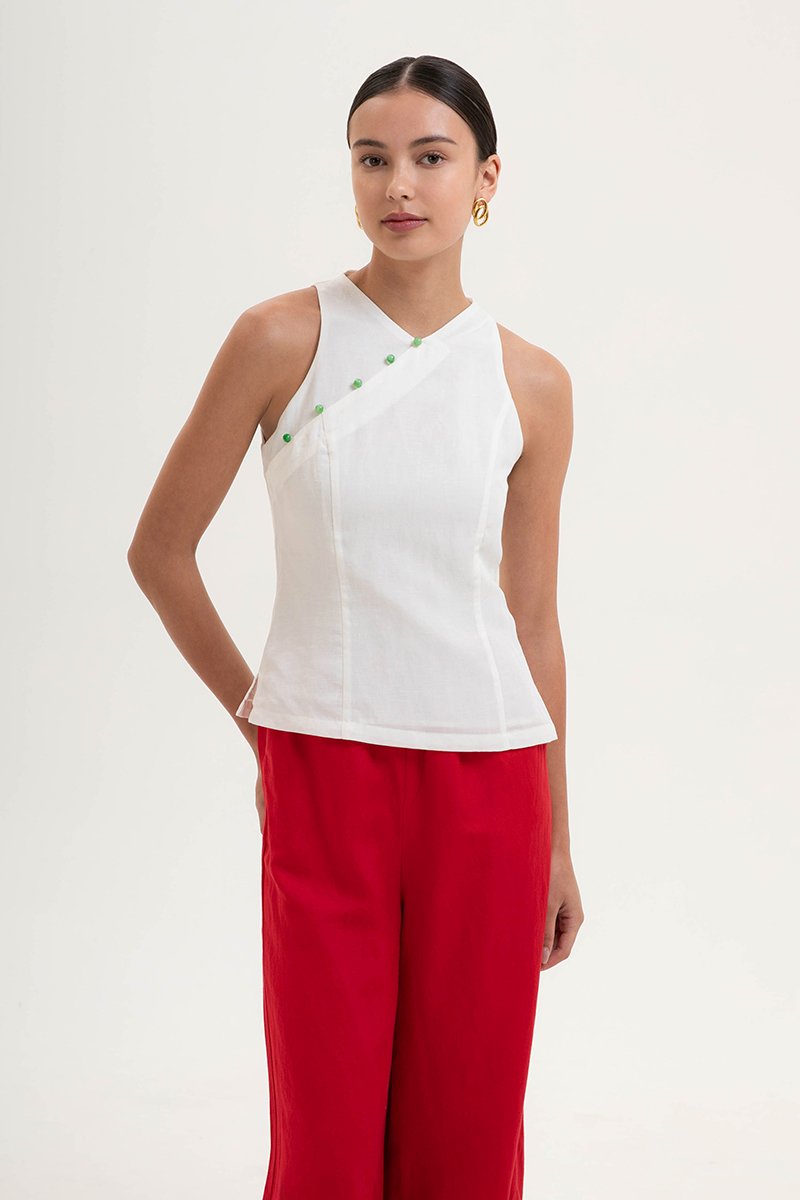 PEARLENE CHEONGSAM LINEN TOP