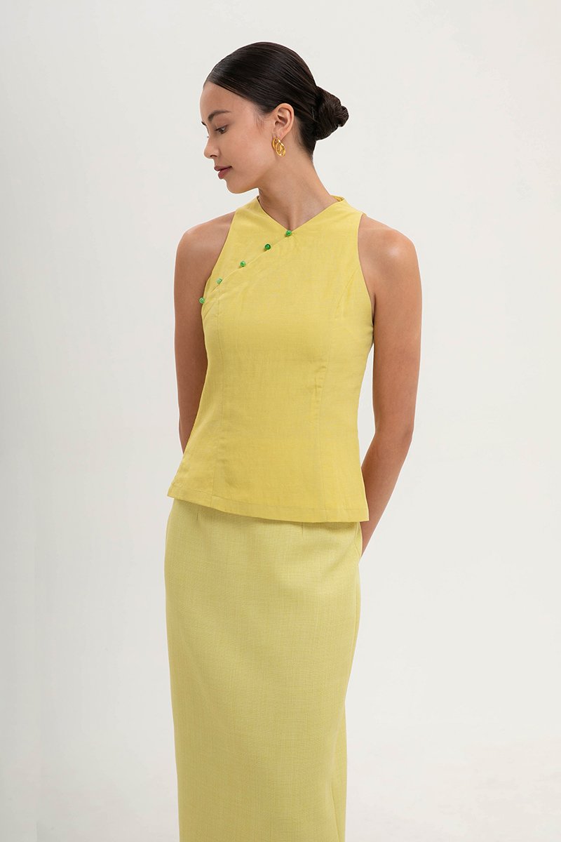 PEARLENE CHEONGSAM LINEN TOP