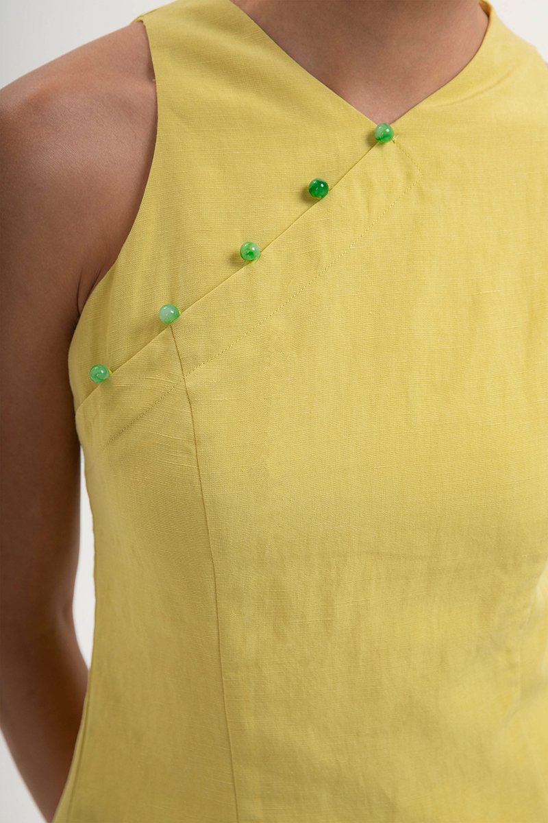 PEARLENE CHEONGSAM LINEN TOP