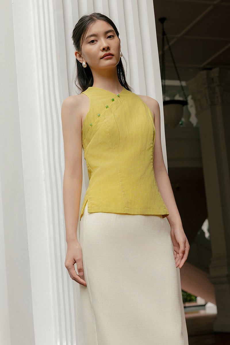 PEARLENE CHEONGSAM LINEN TOP