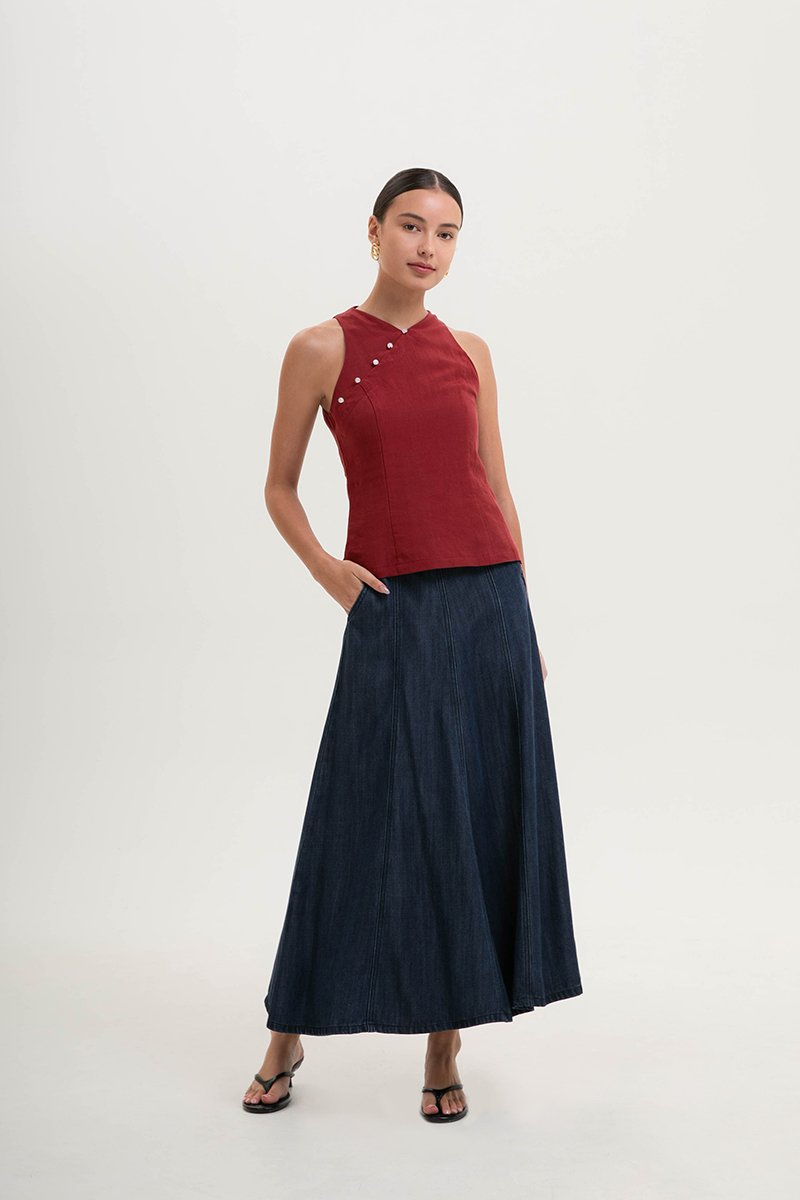 PEARLENE CHEONGSAM LINEN TOP