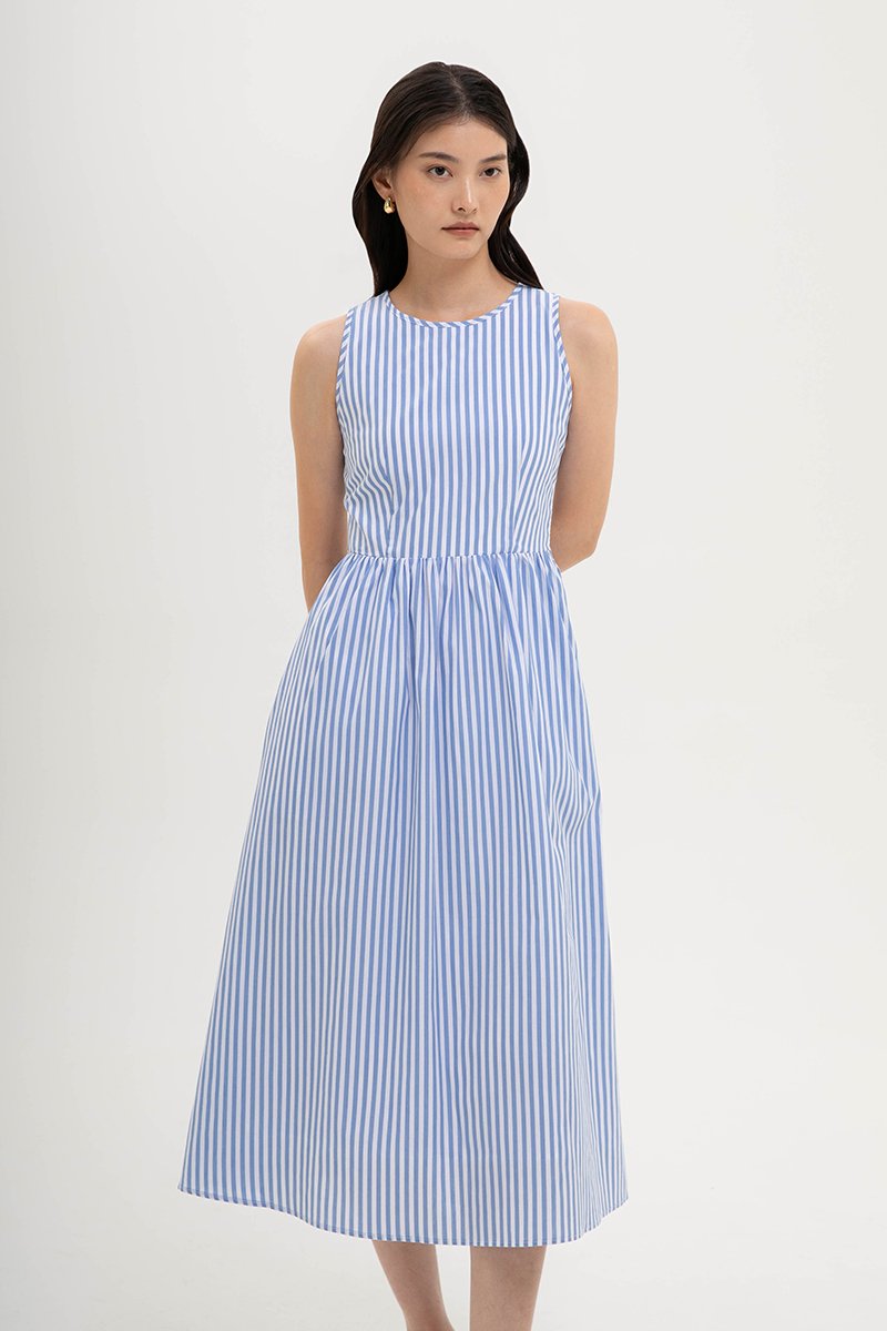 CYNTHIA BUTTONDOWN STRIPE MIDI DRESS