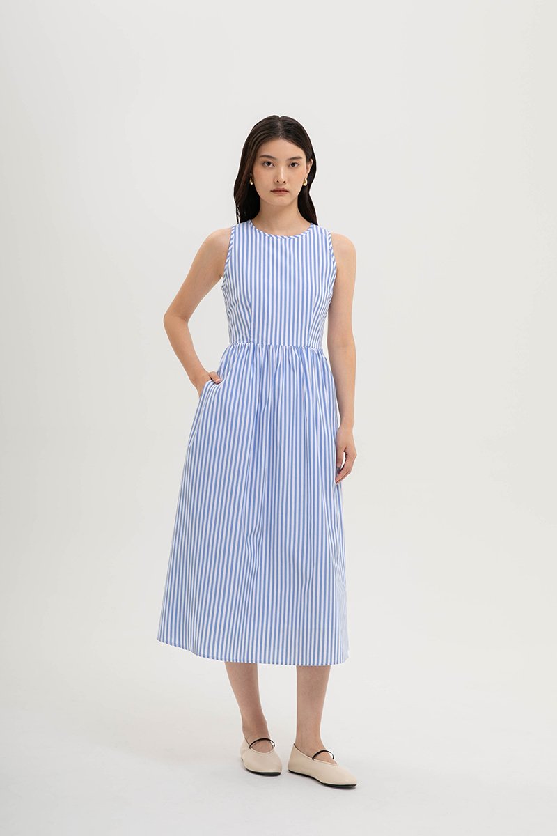 CYNTHIA BUTTONDOWN STRIPE MIDI DRESS