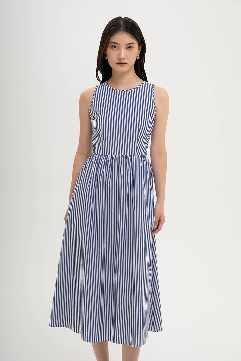 CYNTHIA BUTTONDOWN STRIPE MIDI DRESS
