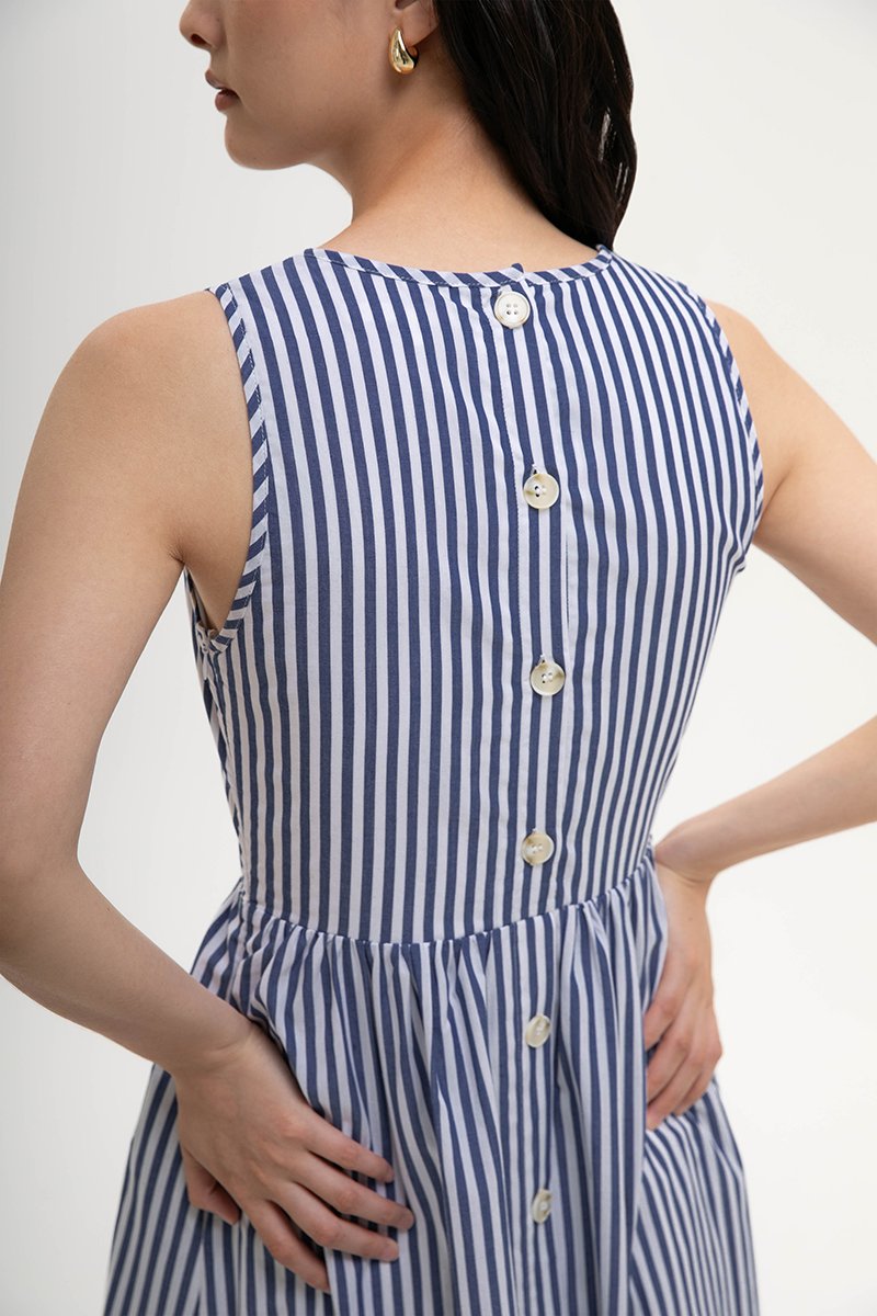 CYNTHIA BUTTONDOWN STRIPE MIDI DRESS