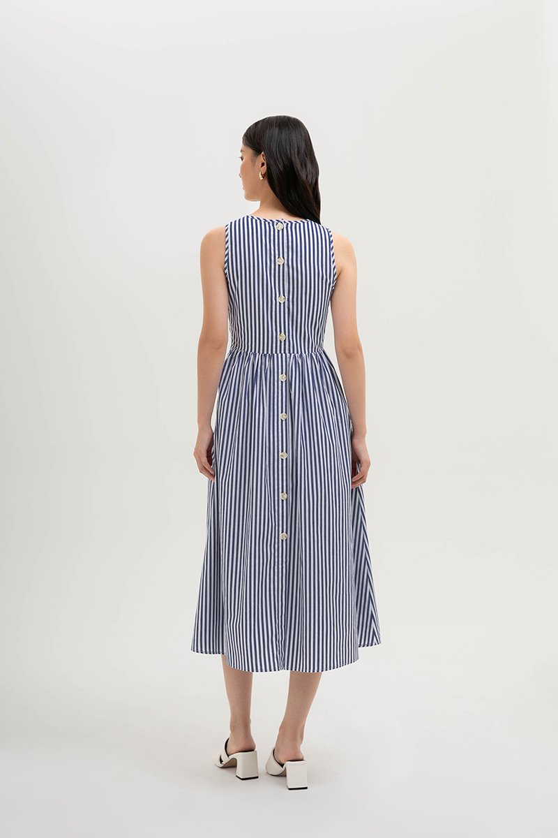 CYNTHIA BUTTONDOWN STRIPE MIDI DRESS