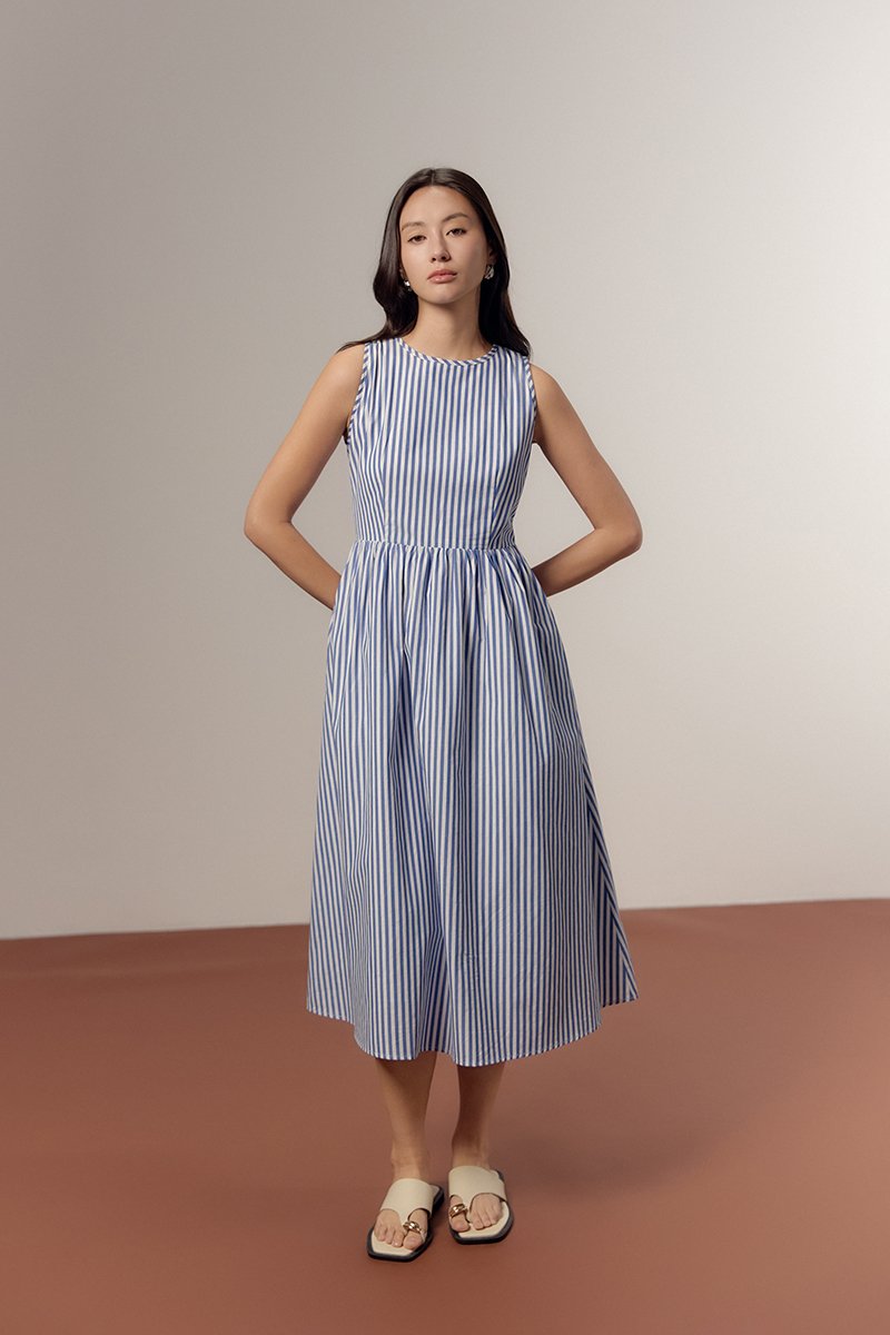 CYNTHIA BUTTONDOWN STRIPE MIDI DRESS