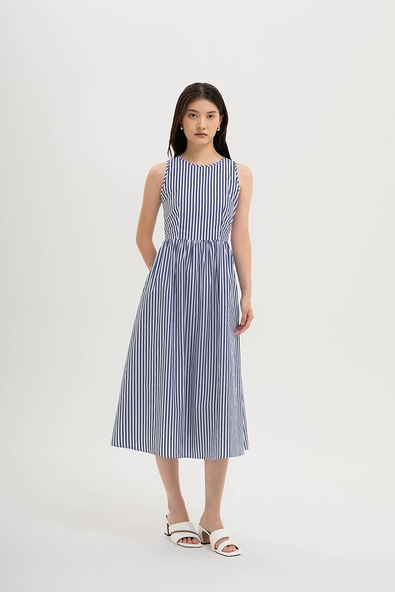 CYNTHIA BUTTONDOWN STRIPE MIDI DRESS