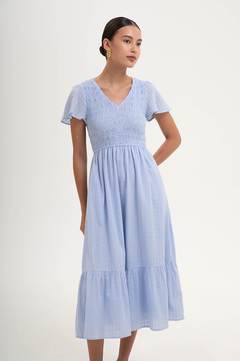LENNY SMOCKED TEXTURED COTTON DRESS