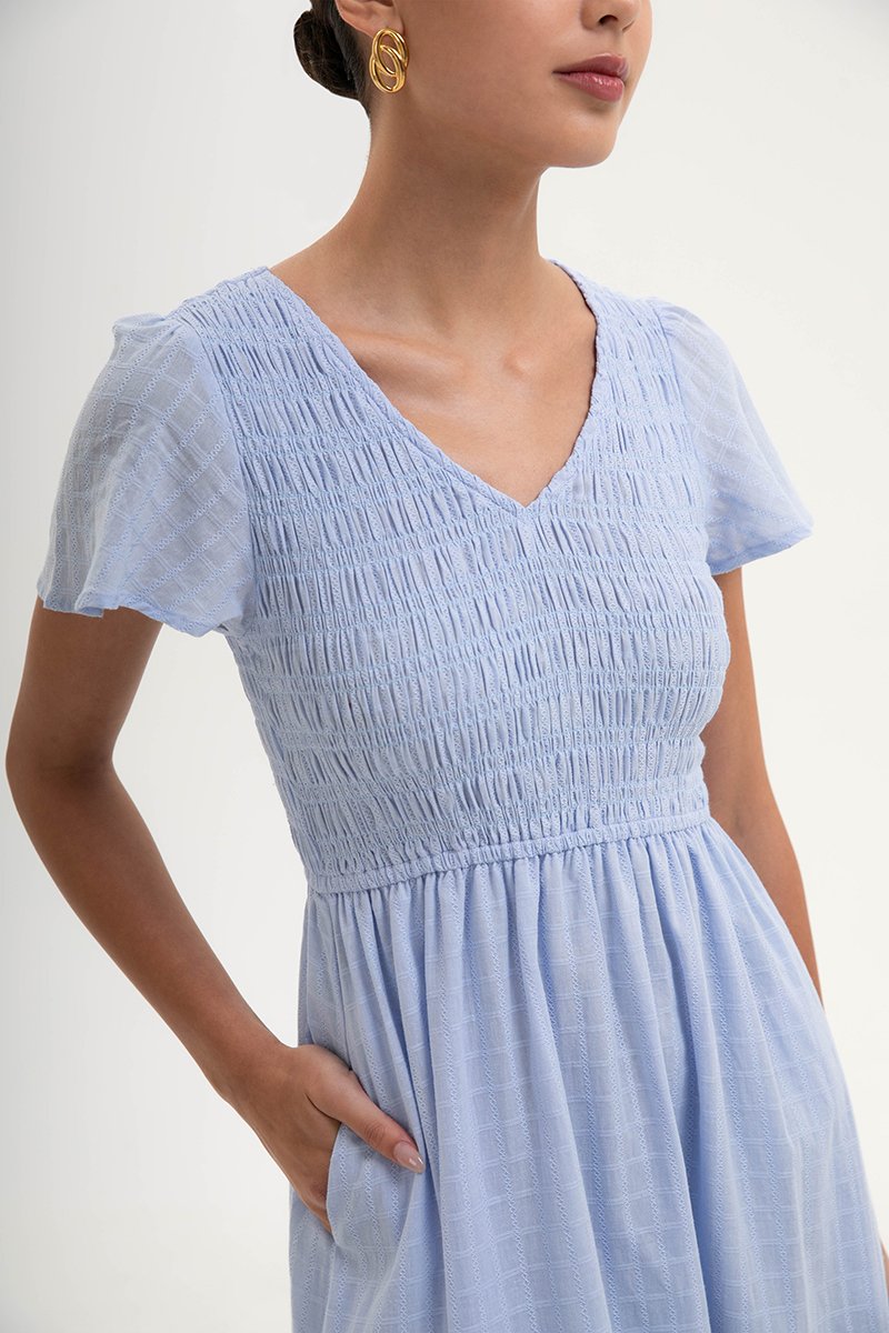 LENNY SMOCKED TEXTURED COTTON DRESS