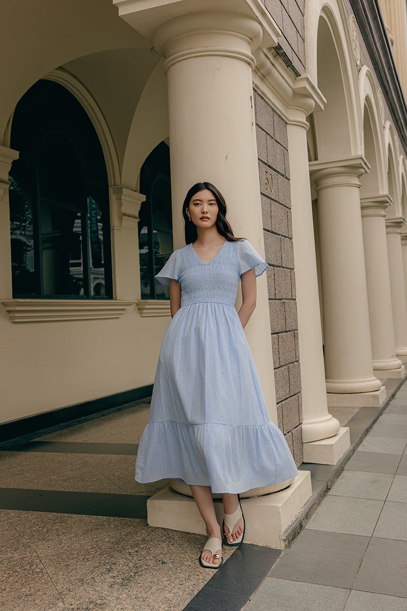 LENNY SMOCKED TEXTURED COTTON DRESS