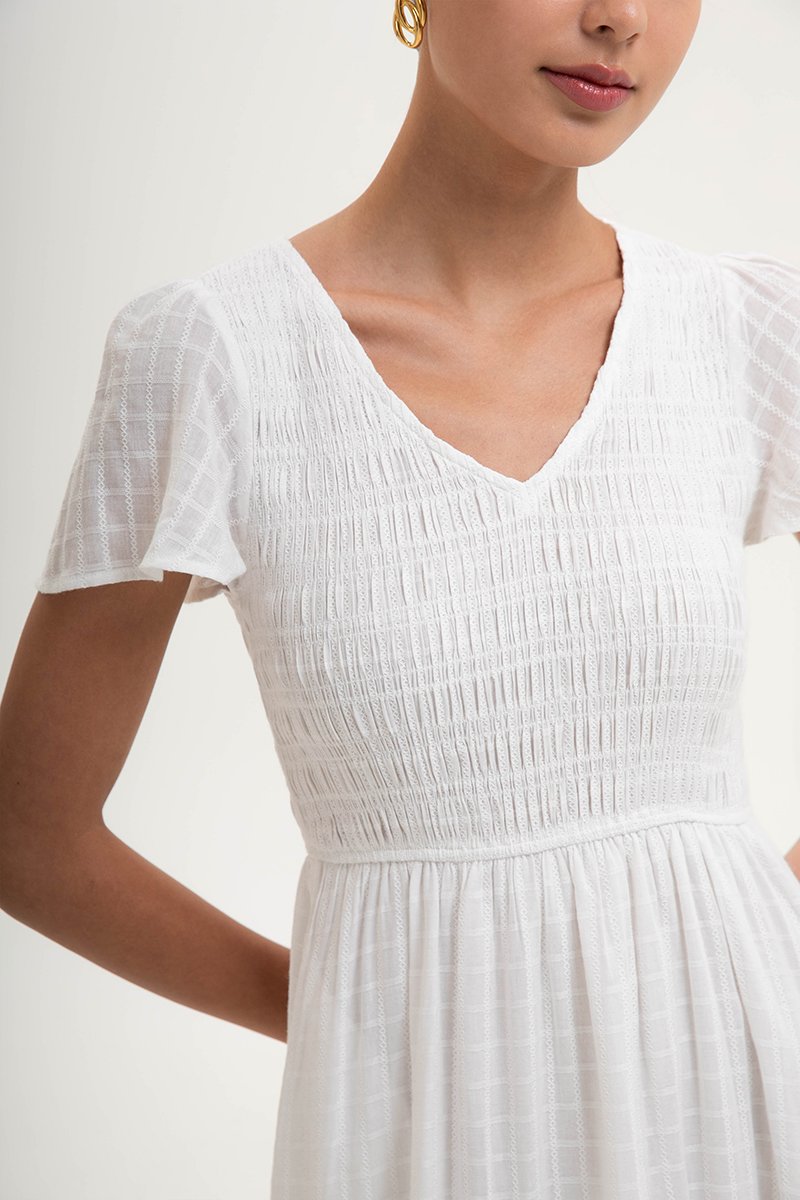 LENNY SMOCKED TEXTURED COTTON DRESS