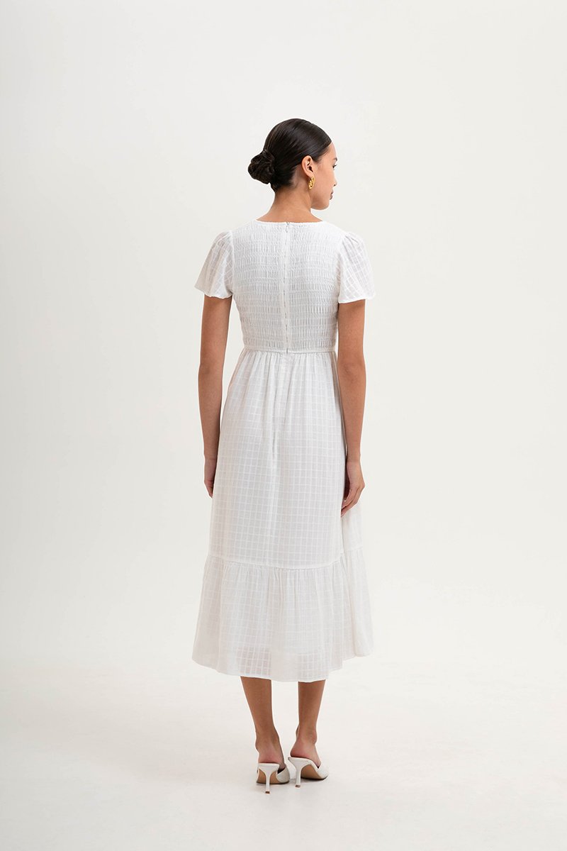 LENNY SMOCKED TEXTURED COTTON DRESS