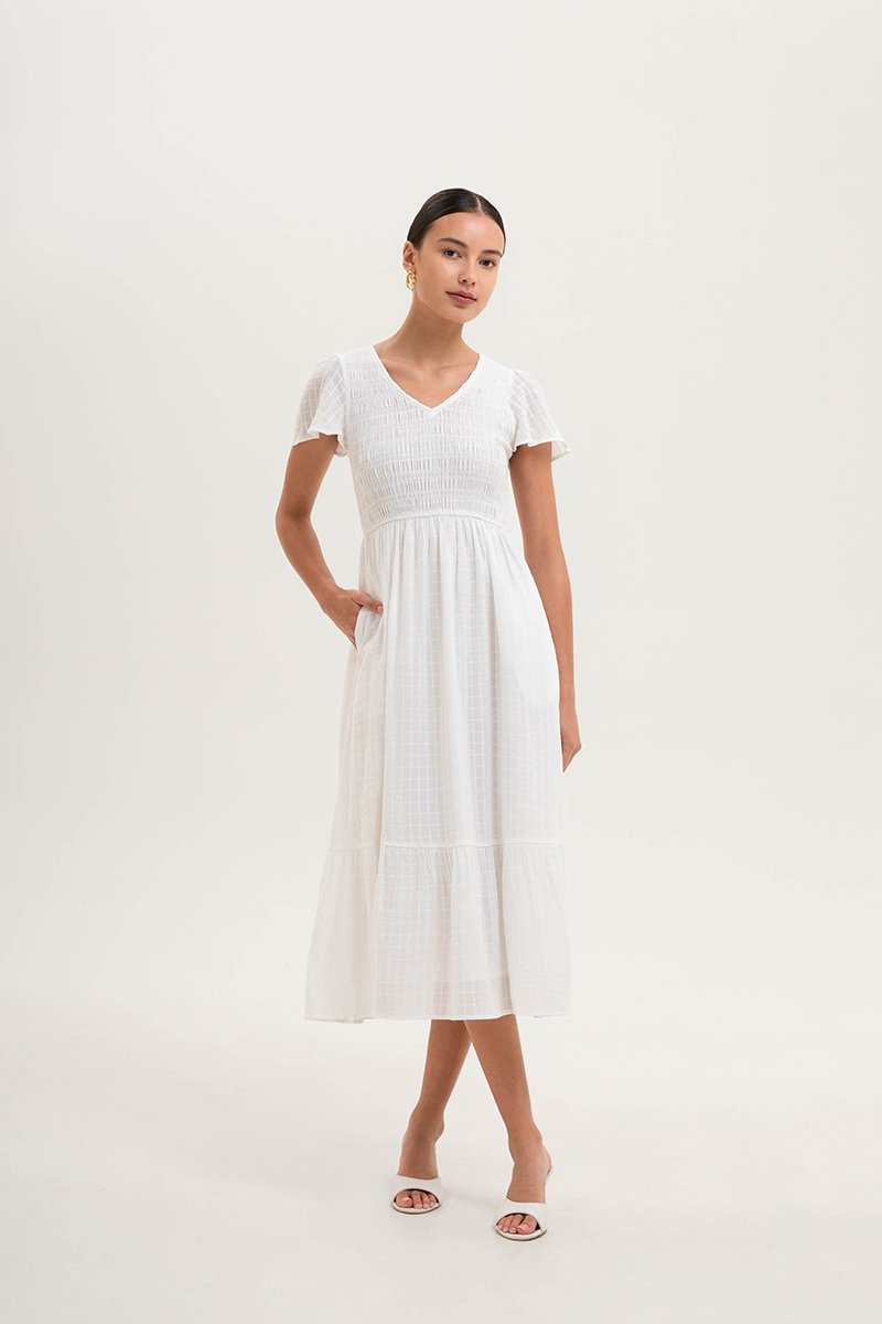 LENNY SMOCKED TEXTURED COTTON DRESS