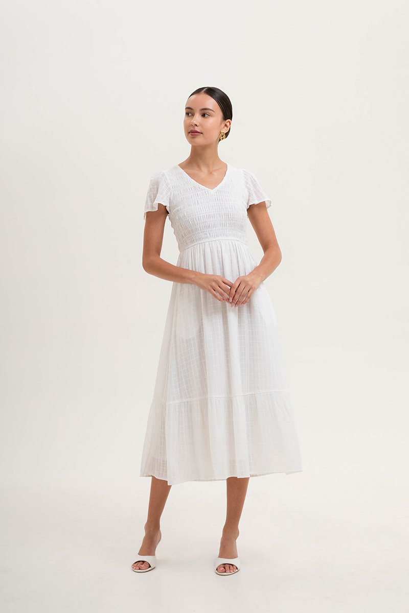 LENNY SMOCKED TEXTURED COTTON DRESS