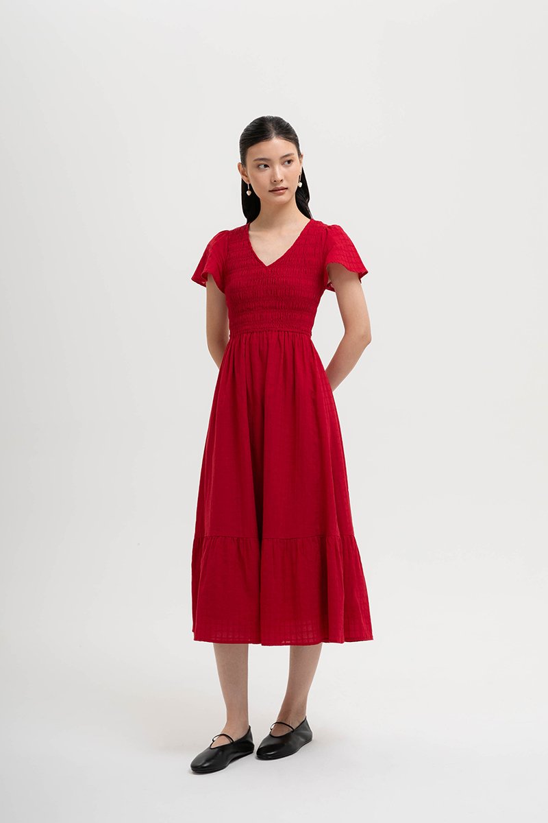 LENNY SMOCKED TEXTURED COTTON DRESS