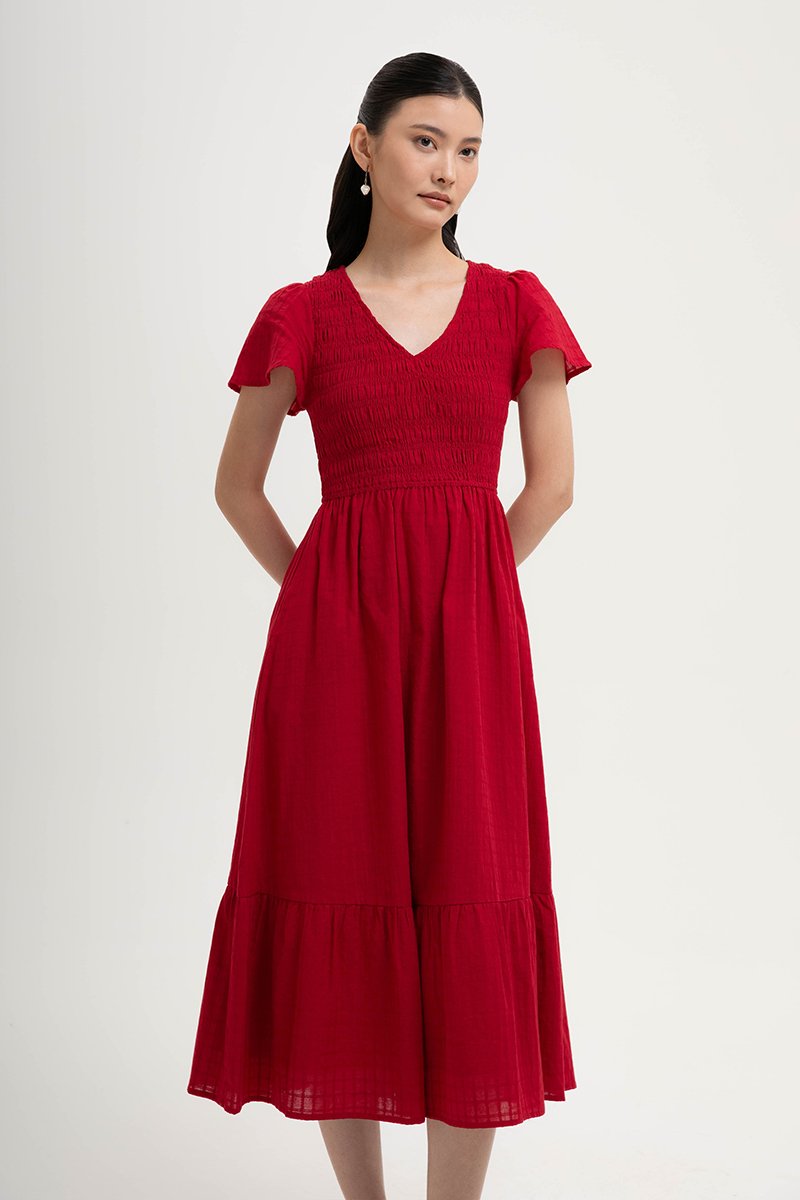 LENNY SMOCKED TEXTURED COTTON DRESS