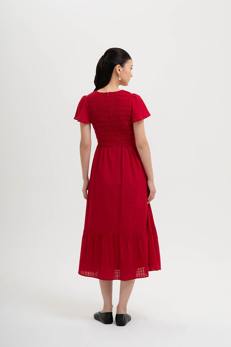 LENNY SMOCKED TEXTURED COTTON DRESS