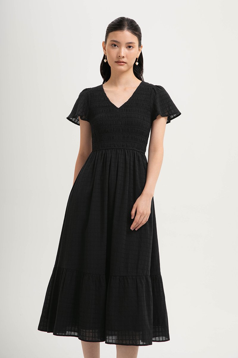 LENNY SMOCKED TEXTURED COTTON DRESS