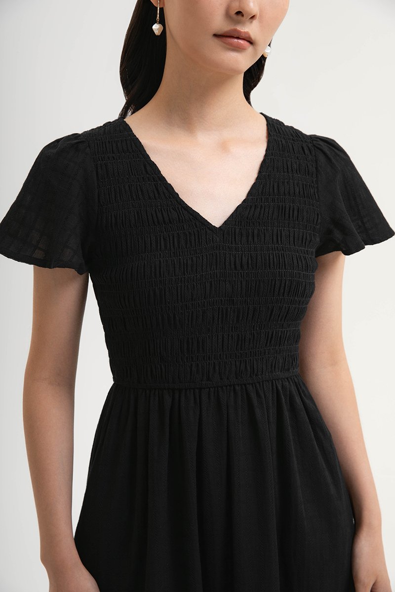 LENNY SMOCKED TEXTURED COTTON DRESS