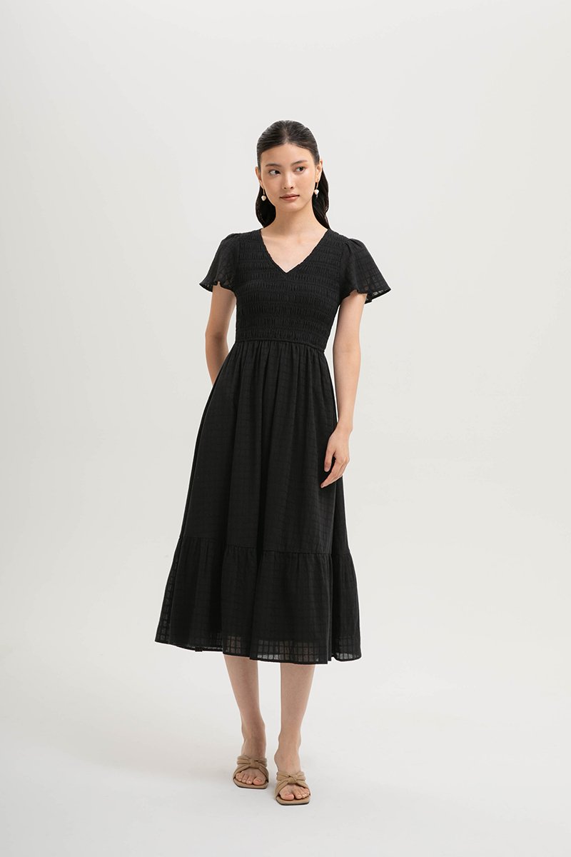 LENNY SMOCKED TEXTURED COTTON DRESS