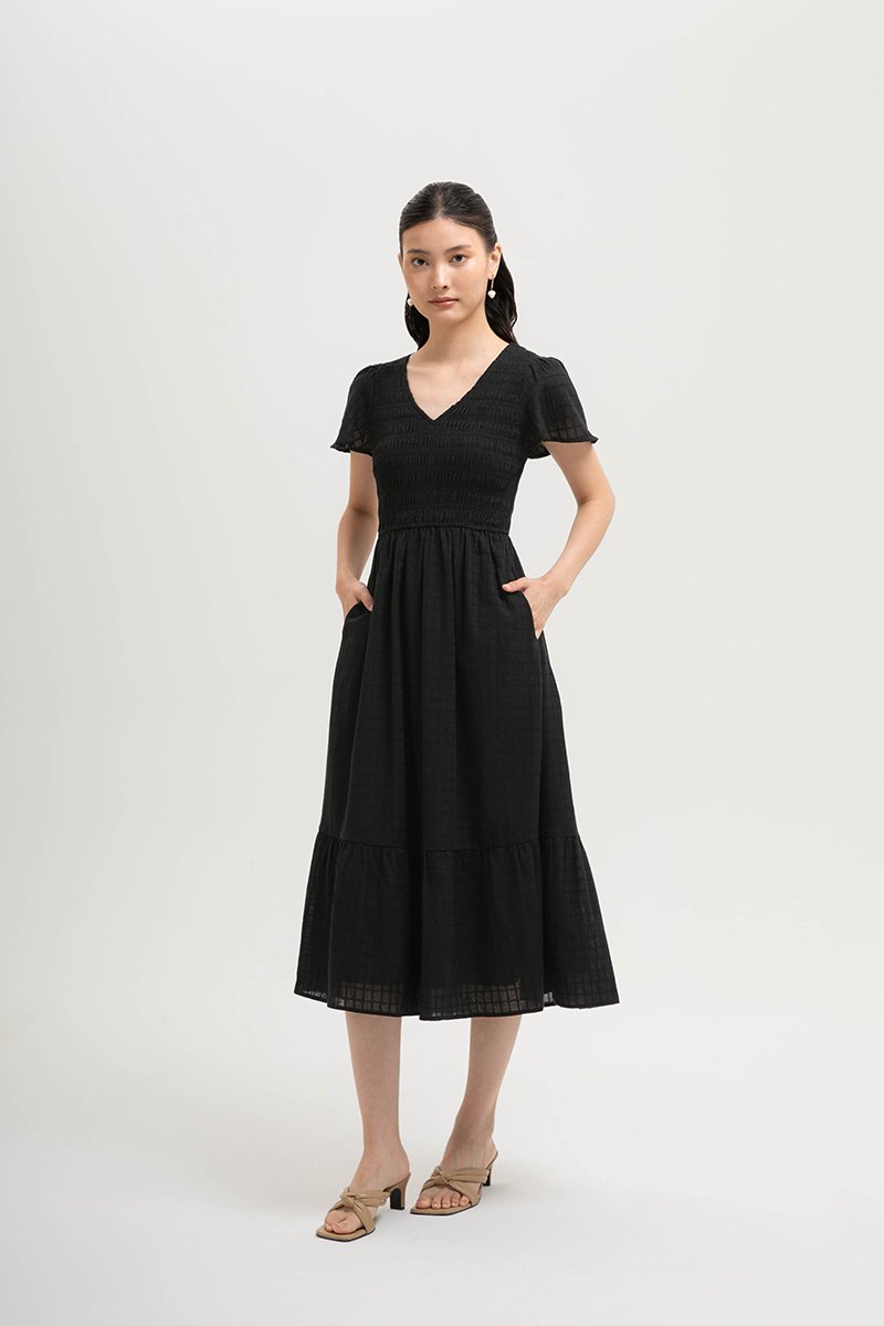 LENNY SMOCKED TEXTURED COTTON DRESS