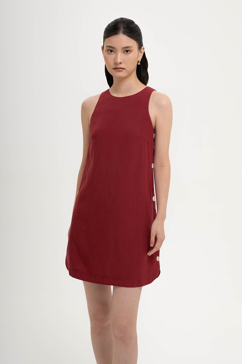 ASTRID MINI LINEN DRESS W SIDE BUTTONS