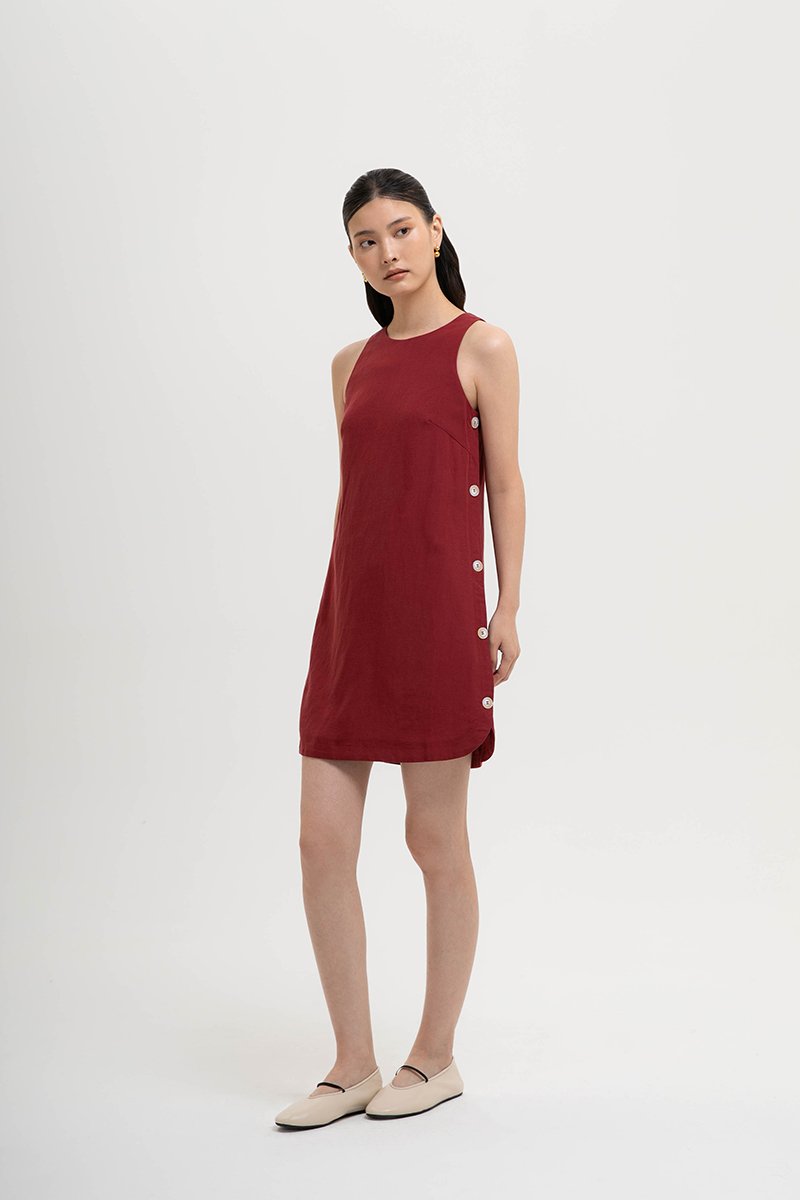 ASTRID MINI LINEN DRESS W SIDE BUTTONS
