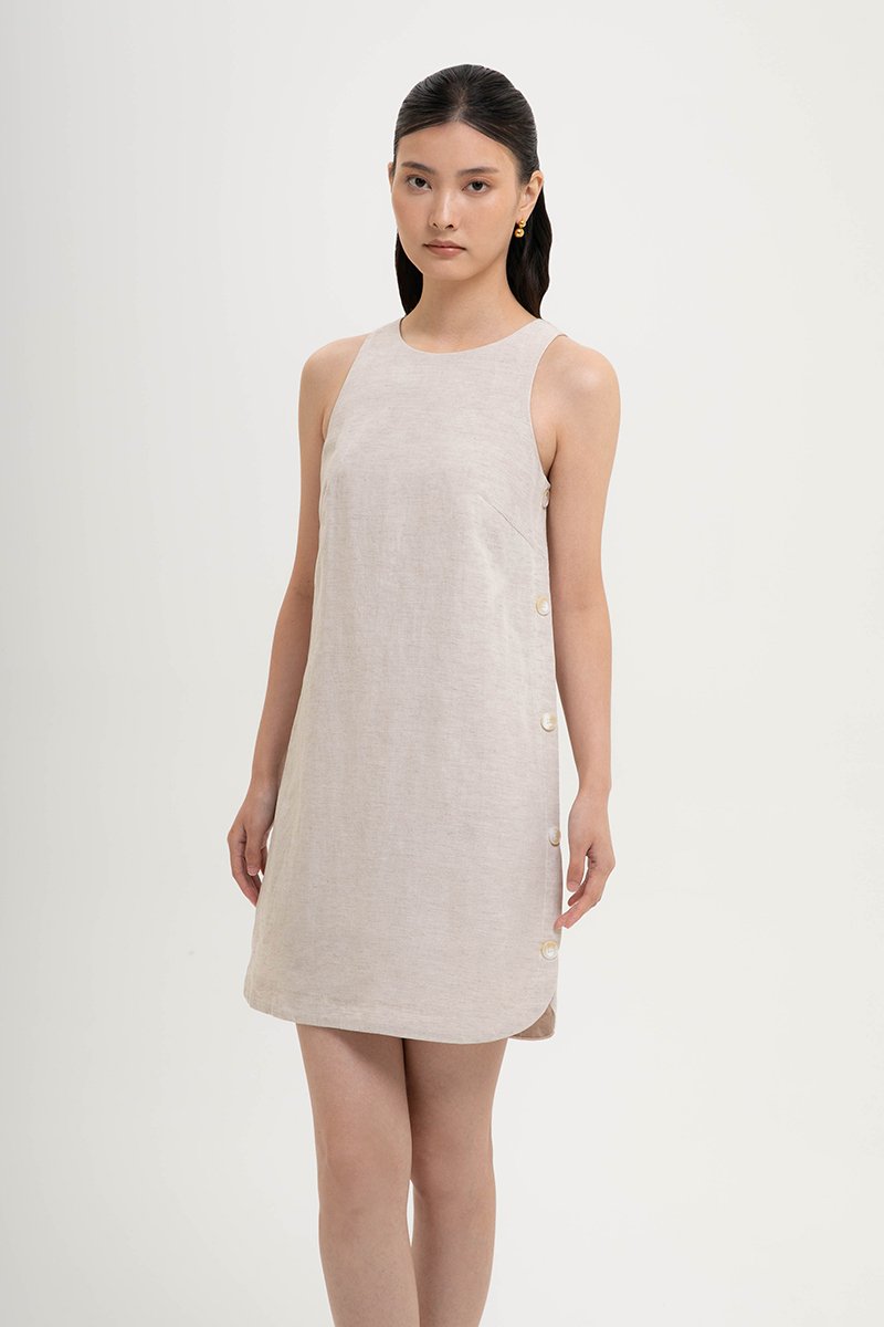 ASTRID MINI LINEN DRESS W SIDE BUTTONS