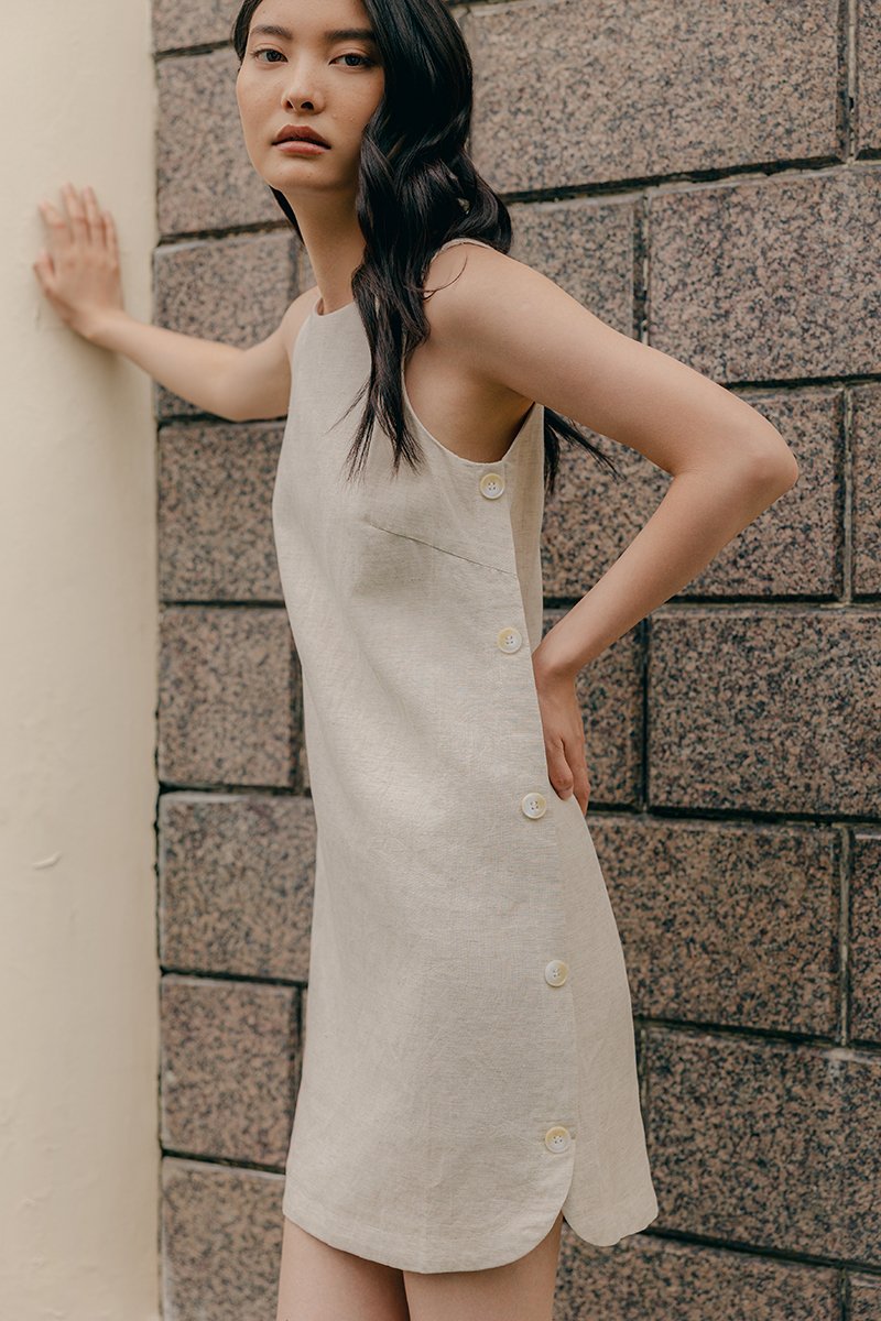ASTRID MINI LINEN DRESS W SIDE BUTTONS