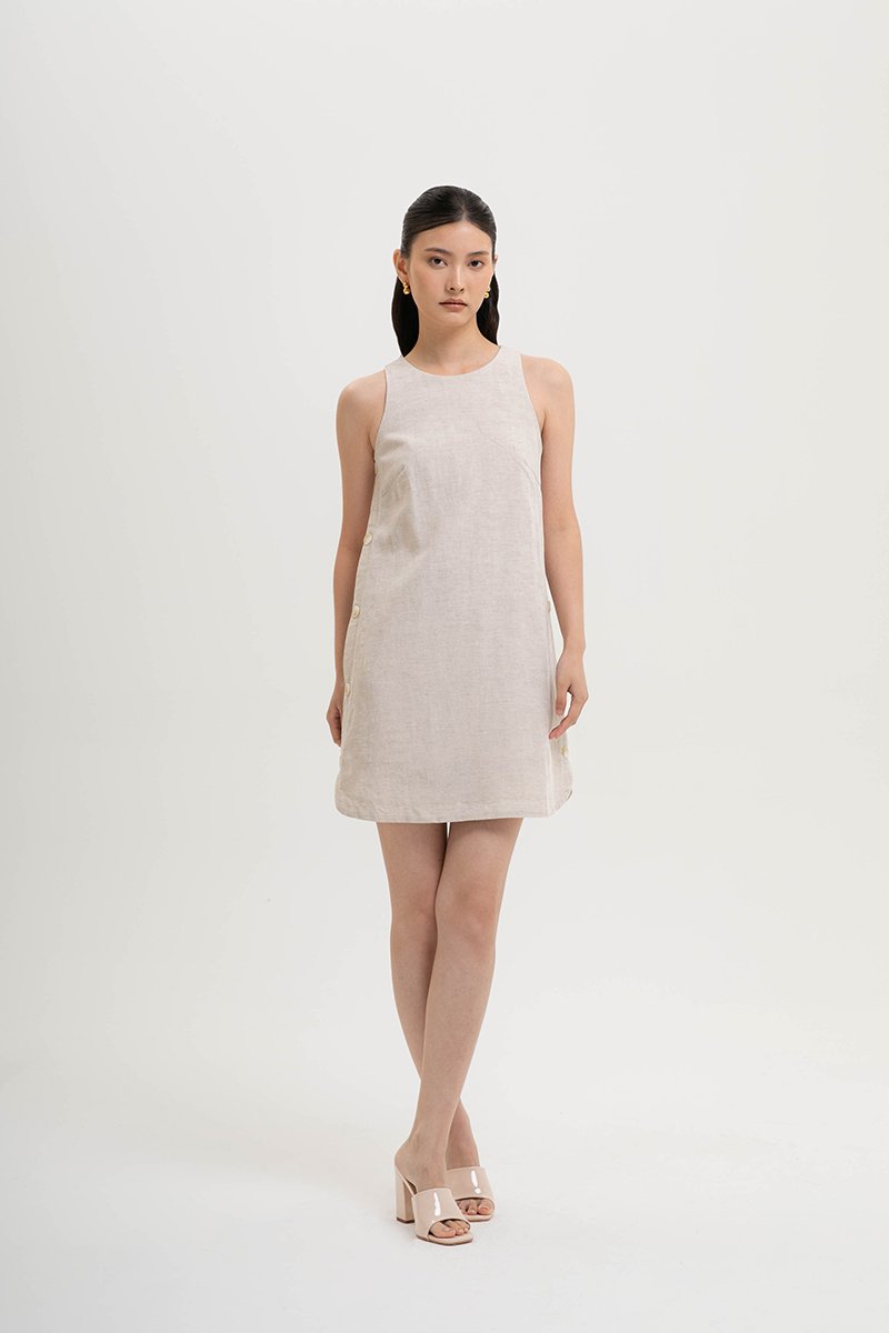 ASTRID MINI LINEN DRESS W SIDE BUTTONS