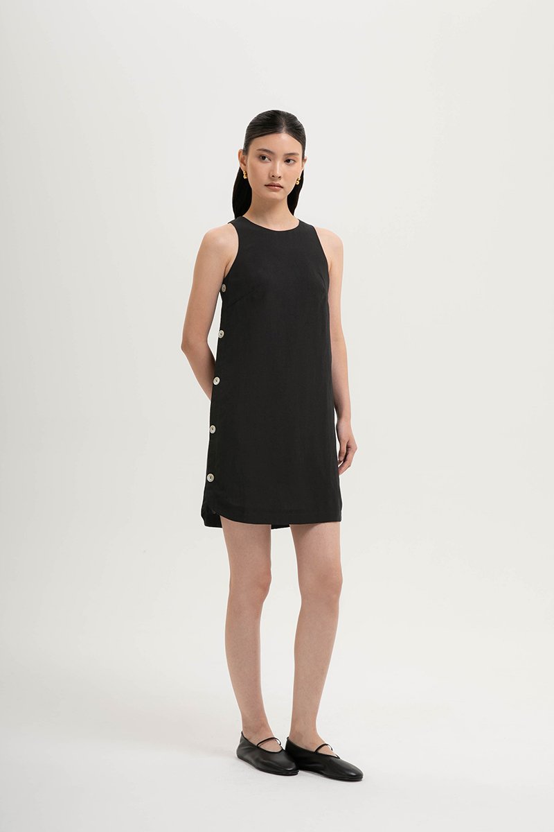 ASTRID MINI LINEN DRESS W SIDE BUTTONS