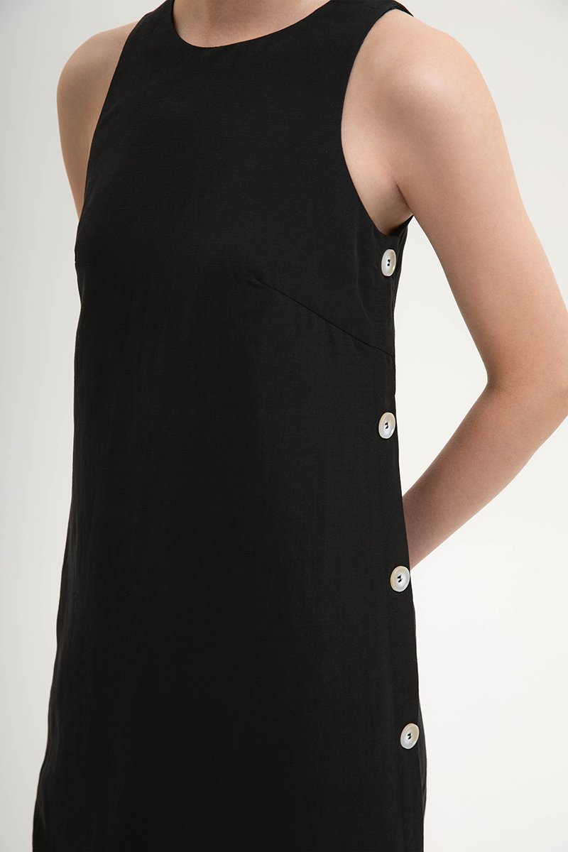 ASTRID MINI LINEN DRESS W SIDE BUTTONS