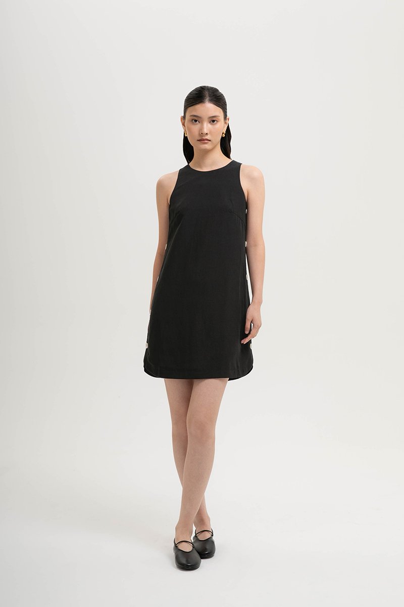 ASTRID MINI LINEN DRESS W SIDE BUTTONS