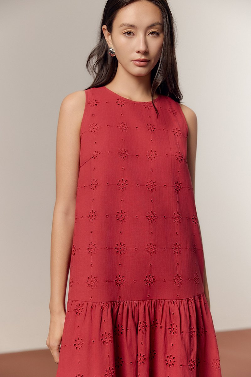 KARINA EYELET DROPWAIST DRESS