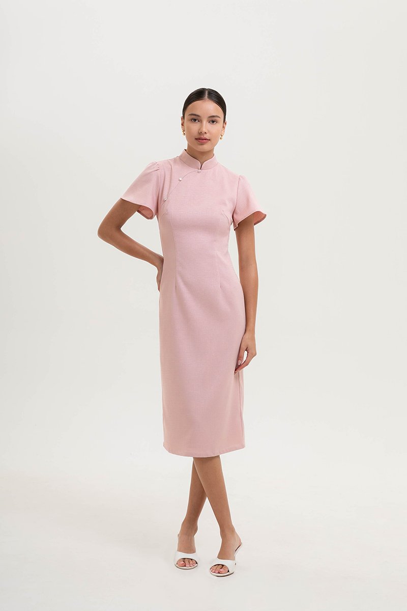 *PREORDER* AKIRA TWEED FLUTTER SLEEVE CHEONGSAM MIDI DRESS