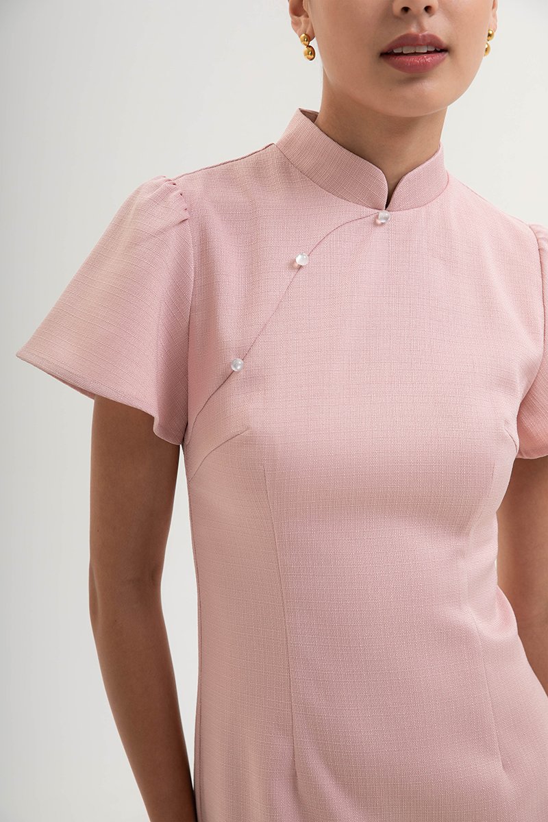 *PREORDER* AKIRA TWEED FLUTTER SLEEVE CHEONGSAM MIDI DRESS