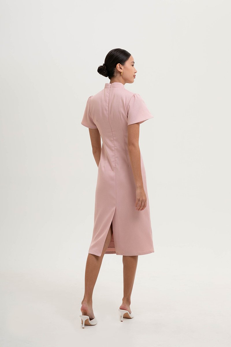 *PREORDER* AKIRA TWEED FLUTTER SLEEVE CHEONGSAM MIDI DRESS